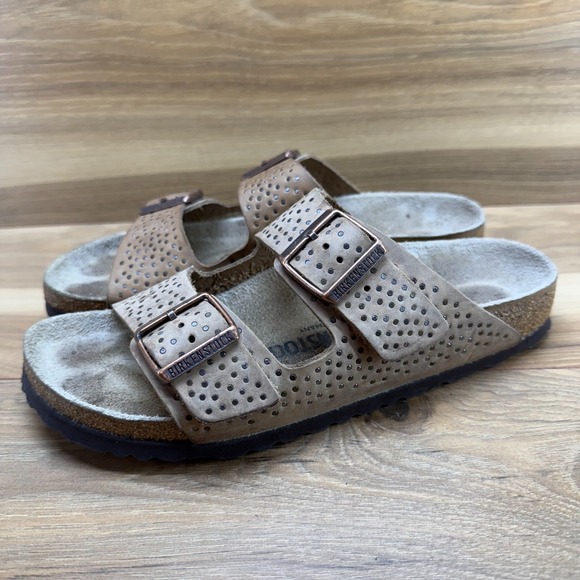 Birkenstock Womens Arizona 8 N EU 39 Rivets Beige Nubuck Leather Slip On Sandals